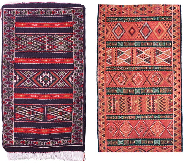 Слева: Берберский молитвенный коврик ручной работы из Алжира (шерсть, 110x60 cm), справа: Берберский молитвенный коврик ручной работы из Алжира (шерсть, 120x70 см)