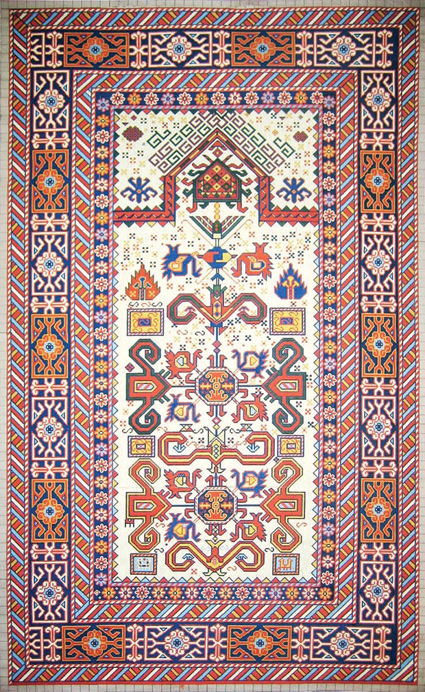 Разновидность иранского молитвенного коврика с геометрическим орнаментом и другими символами (Карим Мирзае (Karim Mirzaee))