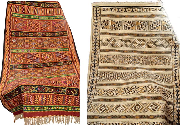 Слева: молитвенный коврик ручной работы, Египет (художник Закария Абу Сааду (Zakariya Abu Sa'da)); справа: берберский молитвенный коврик ручной работы (шерсть, 120х70 см)