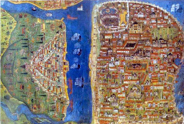 Карта Стамбула, составленная Матракчи. XV-XVI вв.