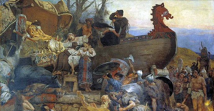 Погребальный ритуал викингов (на территории нынешней России). Картина польского художника Генрика Семирадского, по описаниям Ибн Фадлана