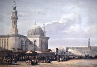 Несколько старинных гравюр мечетей Каира (Султана Хасана и др.) шотландского художника Дэвида Робертса, посетившего Каир в 1838-39