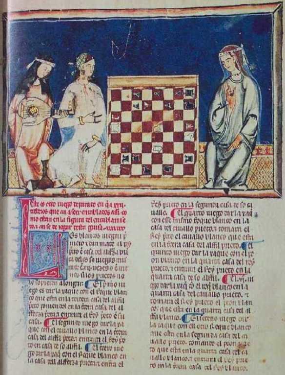 Андалузские женщины, играющие в шахматы, рядом с ними девушка, играющая на лютне. 