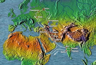 Карта маршрута Юсуфа Хорасани
