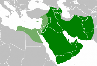 Территории исламского мира во время правления Али. Территории, захваченные Муавией, окрашены в светло-зеленый цвет